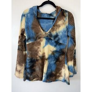 Earthbound Trading Co Hooded Toe Dye Swing Top Size XL Earthy Boho Hippie